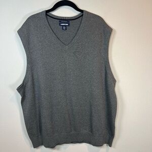 Lands' End V-Neck Sweater Vest Shirt Gray Fine Gauge Supima Cotton Office Sz XXL